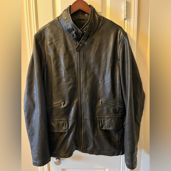 Mens Vintage Banana Republic Black Leather Jacket Large - Picture 1 of 11